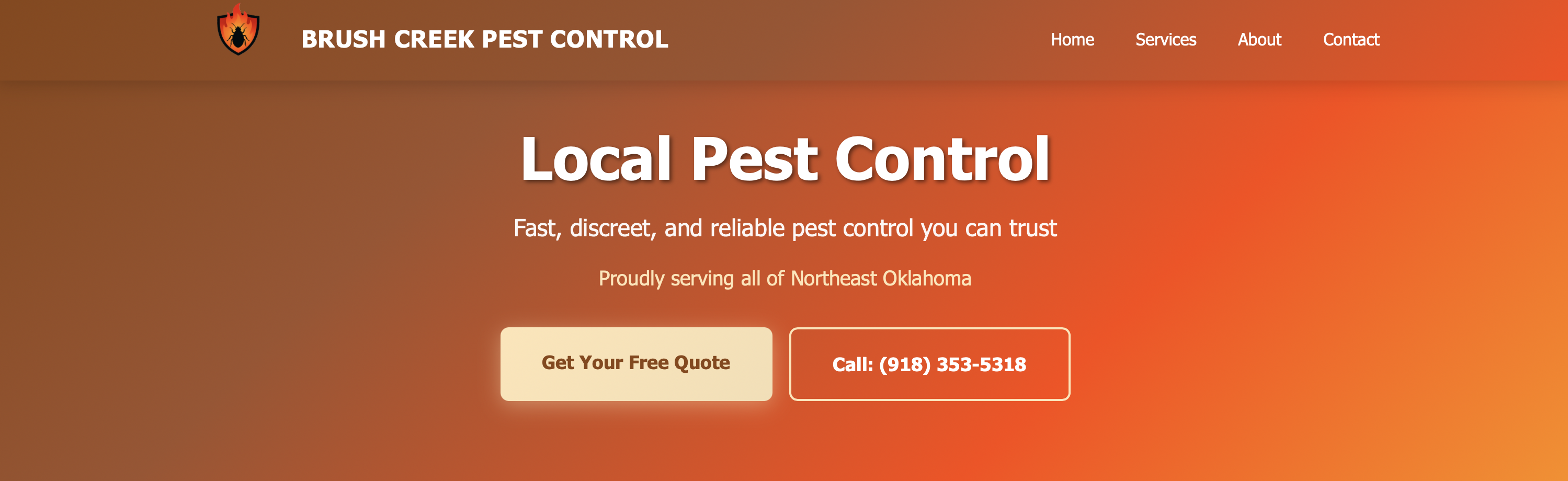 Brush Creek Pest Control — one-page home services website for a Four States business